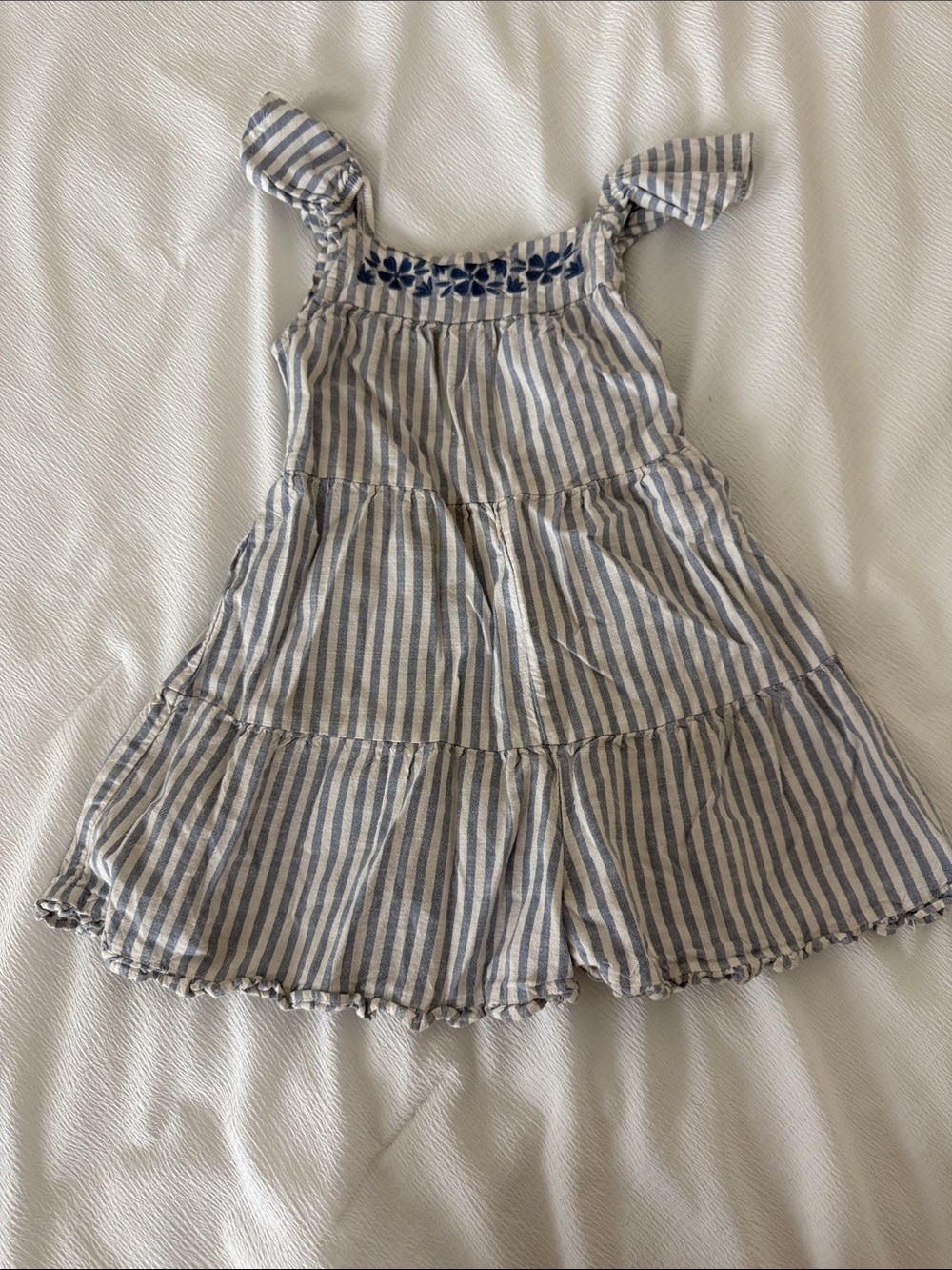 Carter's Blue and White Striped Tiered Romper with Embroidery